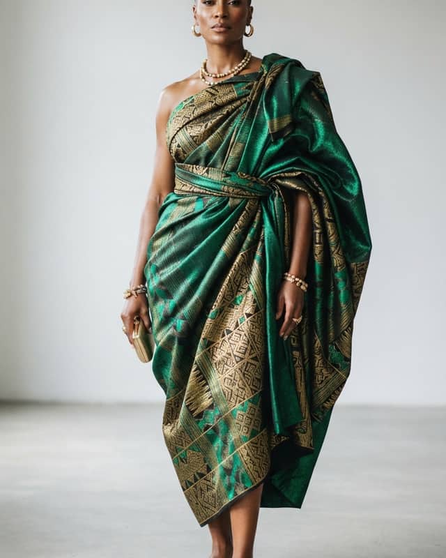 Fluid Couture Yoruba Royal Wrap in Emerald Manjak
