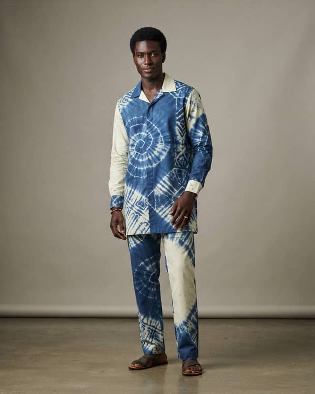 Contemporary Adire Indigo Men's Relaxed Set