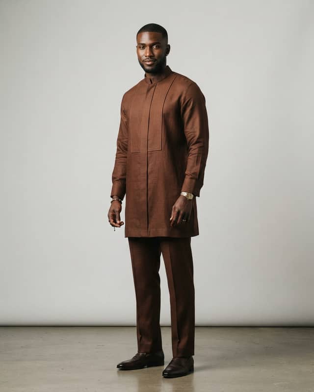 Sculpted Earth Tones: Tailored Tunic & Trouser Set