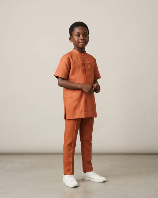Tailored Terracotta Tunic & Trousers Set for Boys